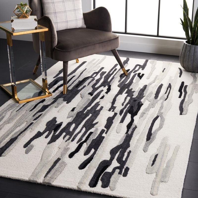 Ivory and Black Hand-Tufted Wool Square Area Rug