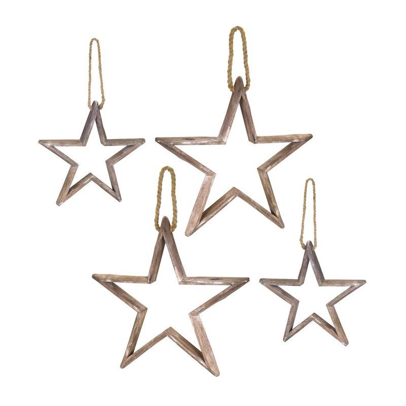 Rustic Natural Wood Star Ornaments Set of 4