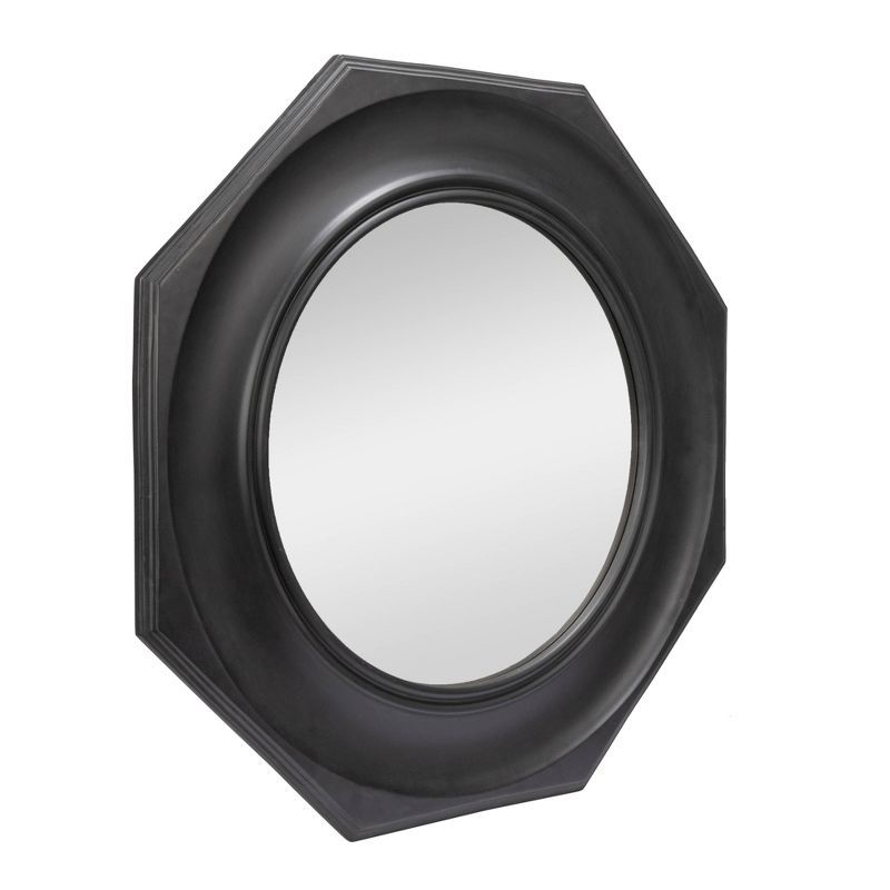 Hexagonal Black Wood Framed Wall Mirror