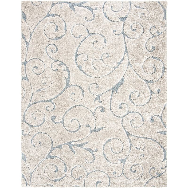 Beige Floral Handmade Tufted Shag Area Rug