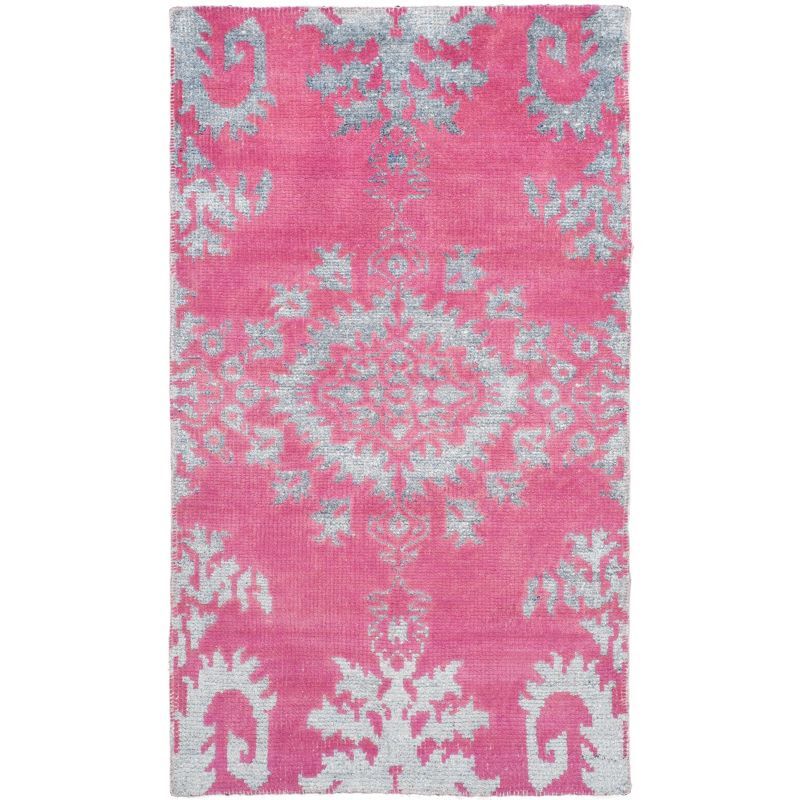 Gray and Fuchsia Hand-Knotted Wool Area Rug