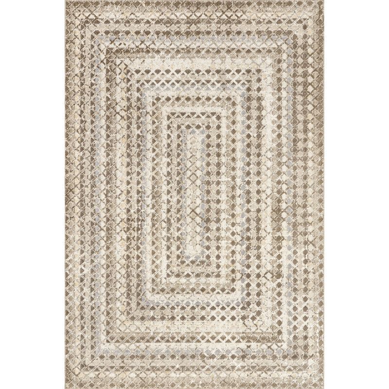 Ivory Geometric Washable Synthetic Area Rug 6' 7" x 9'