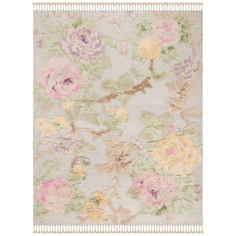 Gray Floral Hand-Knotted Wool 6' x 9' Rug