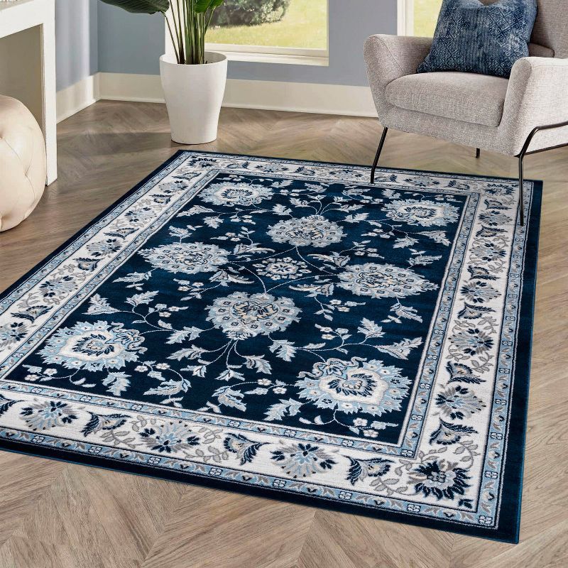 Elegant Navy/Ivory Synthetic Reversible Area Rug 3x5 Feet