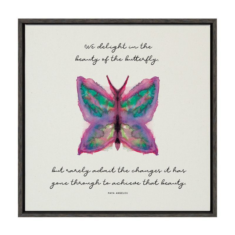 22" x 22" Gray Framed Canvas with Motivational Butterfly Quote