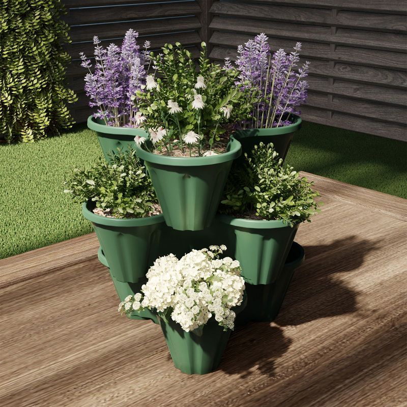 Hunter Green 3-Tier Space-Saving Stacking Planter for Indoors & Outdoors