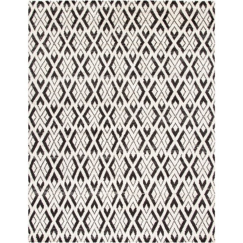 Hand-Knotted Black and Ivory Wool 8' x 10' Area Rug