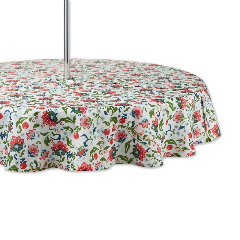 Floral Garden Print Round Fabric Outdoor Tablecloth with Zipper, 60"