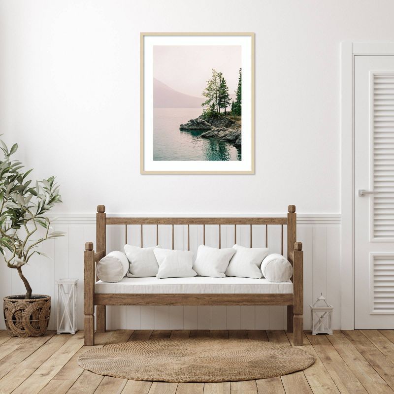 Smoky Lake Day Natural Wood Framed Scenic Landscape Print