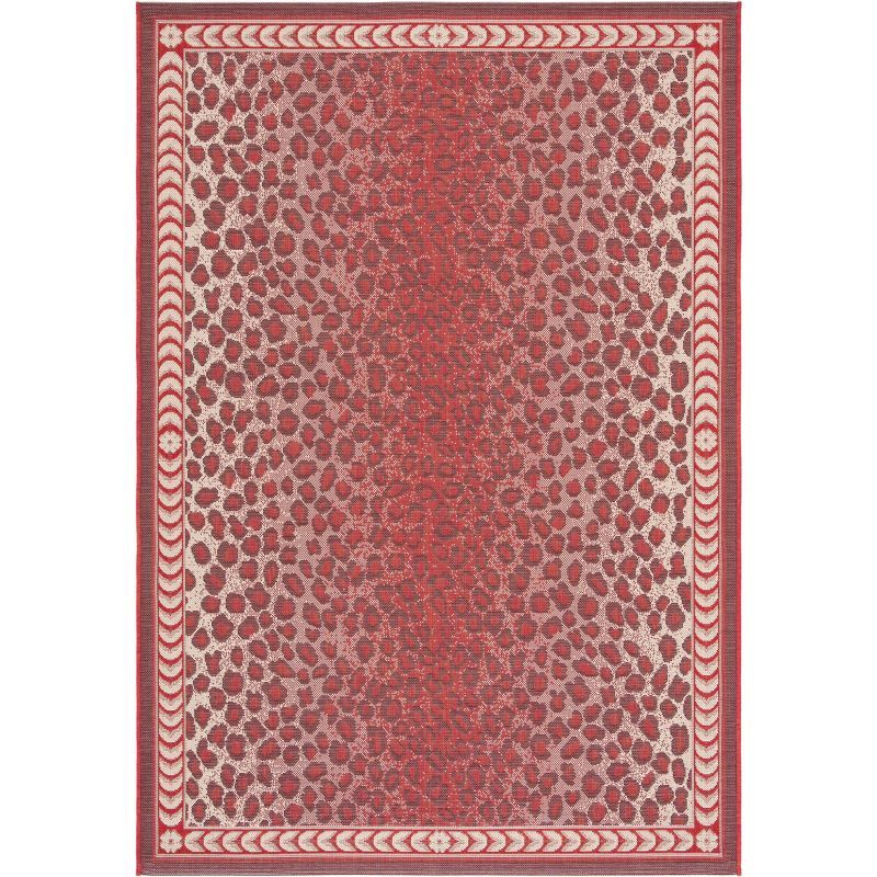 Red and Beige Leopard Print Indoor/Outdoor Area Rug