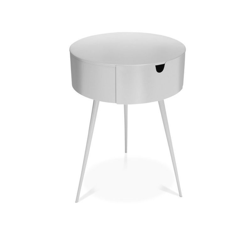 Bali Minimalist White Metal Nightstand with Storage Drawer