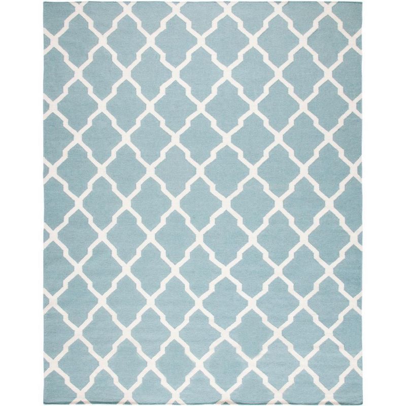 Handmade Light Blue/Ivory Geometric Wool 8'x10' Rug