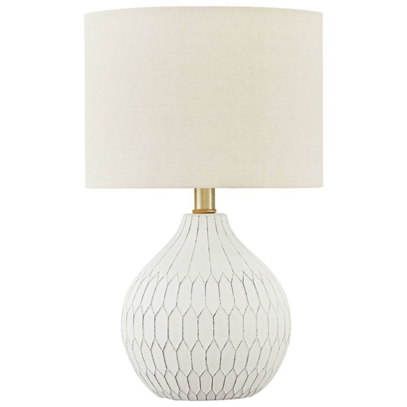 White Ceramic Retro-Inspired Table Lamp with Beige Shade