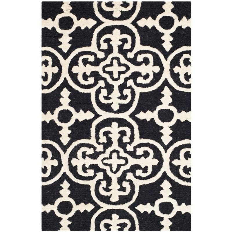 Black and Ivory Hand-Tufted Wool Geometric Area Rug