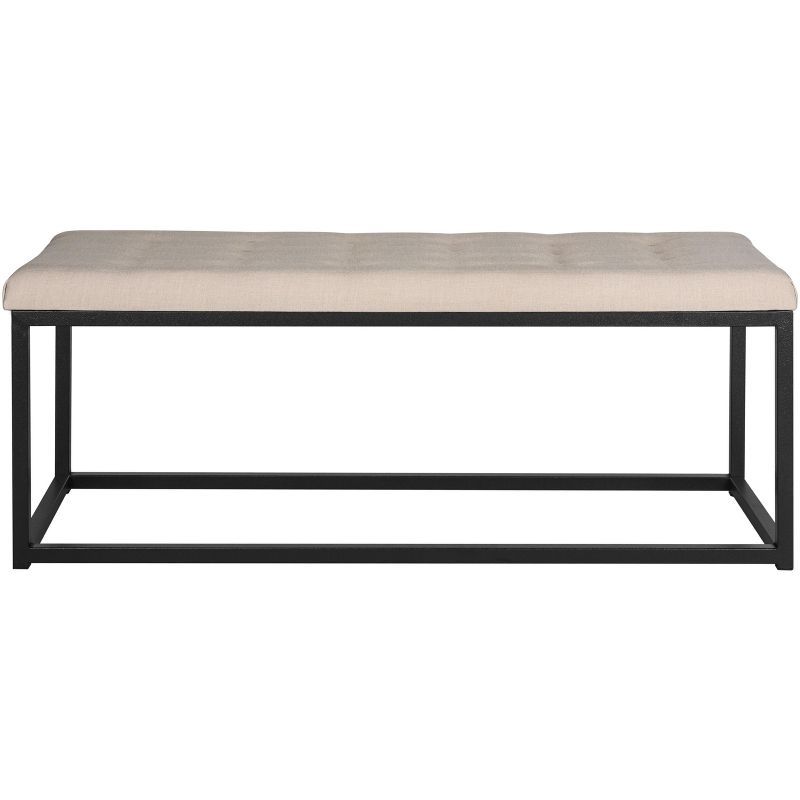 Reynolds Beige and Black Tufted Upholstered Bench