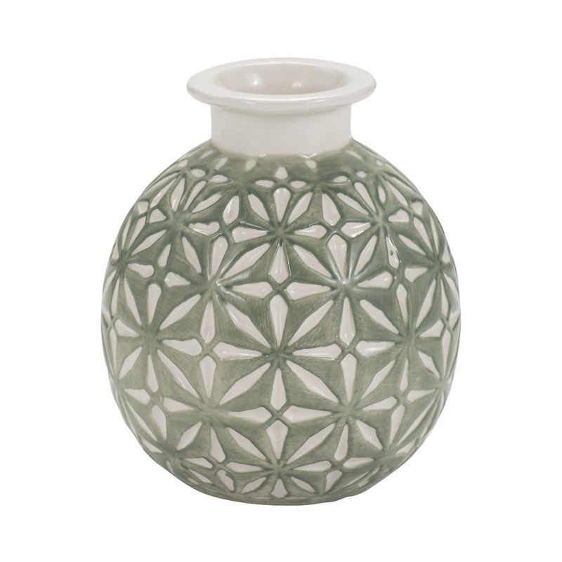 Dark Sage and White Ceramic Daisy Table Vase