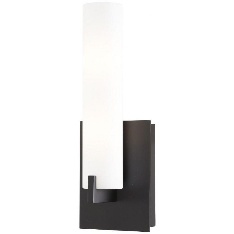 Coal Black Etched Opal Glass Cylinder Sconce