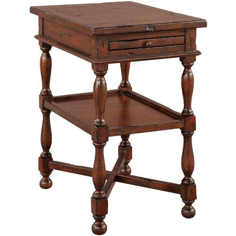 Traditional Mahogany Brown Side Table with Storage Tray