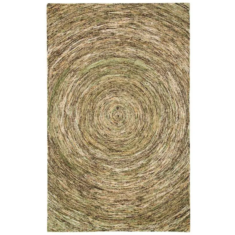 Green Hand-Tufted Wool Ikat Area Rug, 5' x 8'