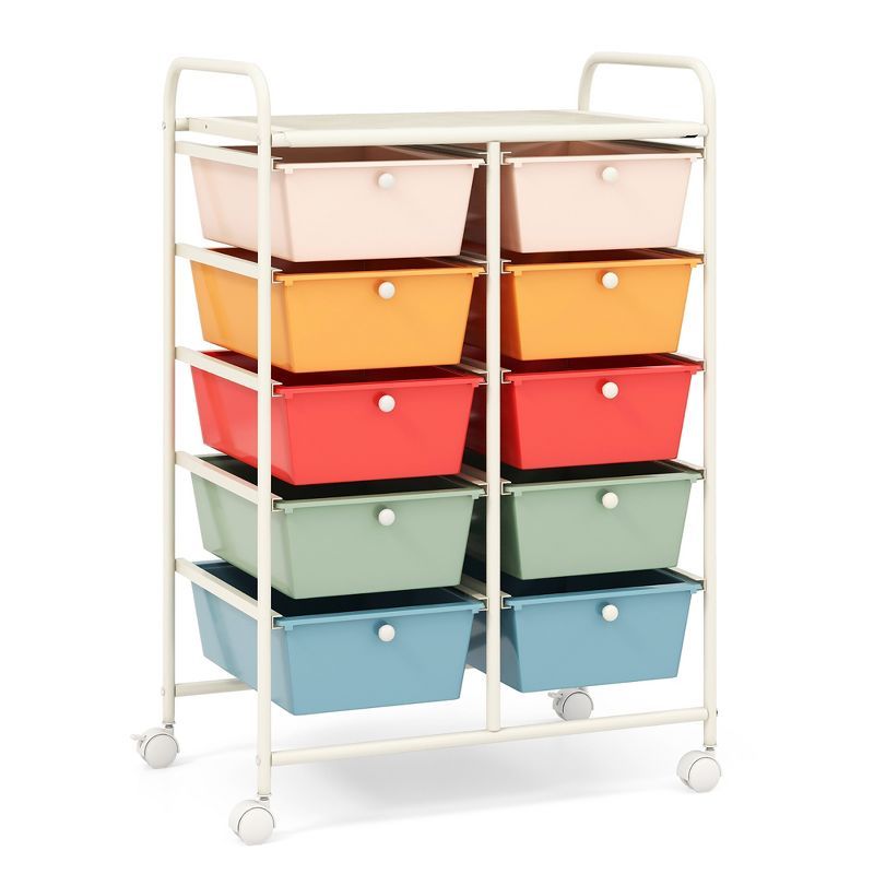 Macaron Multicolor 10-Drawer Rolling Storage Cart with Metal Frame