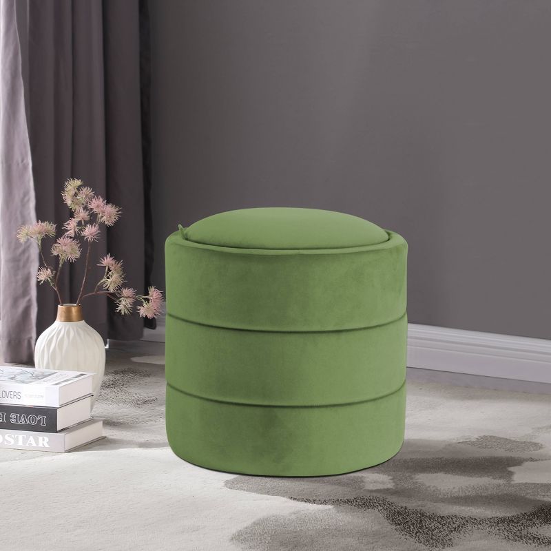 Green Velvet Round Tufted Storage Ottoman
