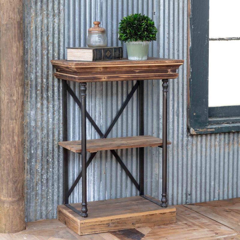 Rustic Wood and Metal Console with Storage Shelves