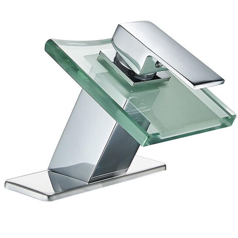 Polished Chrome Glass Spout Single-Handle Low-Arc Bathroom Faucet