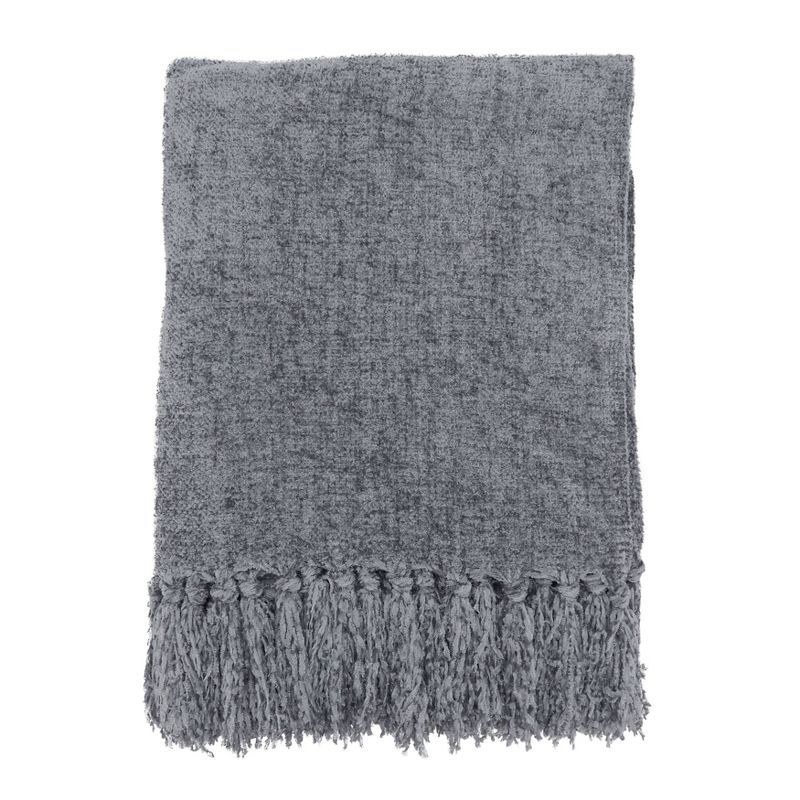 Gray Chenille Reversible Throw Blanket with Fringe 50" x 60"