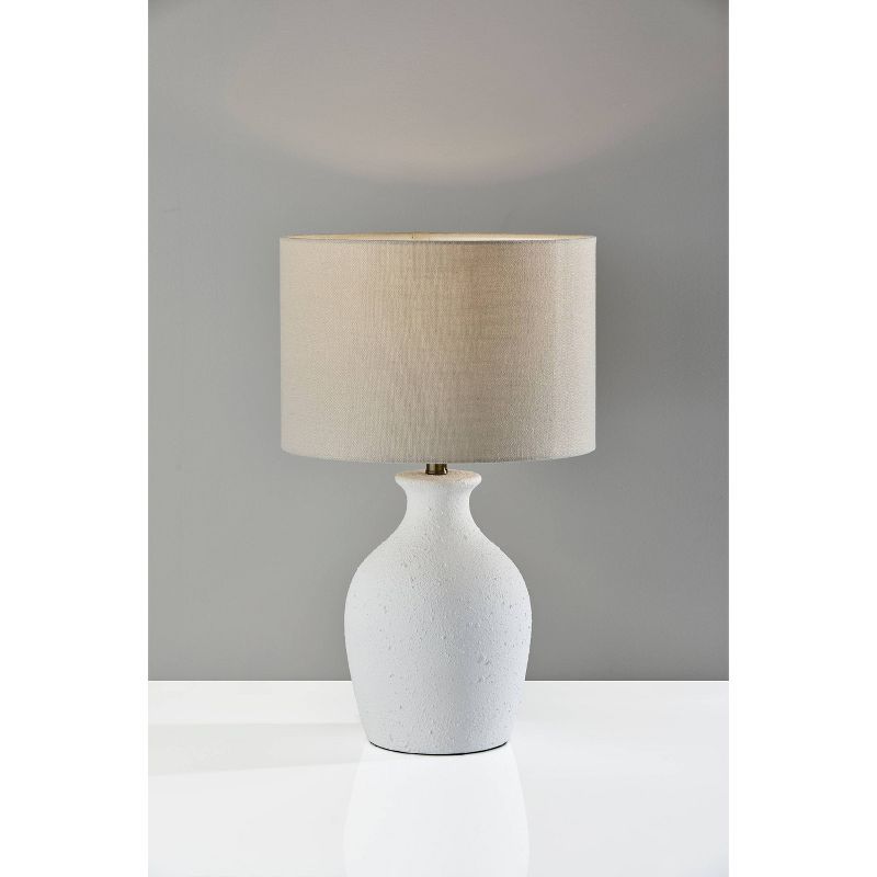 White Textured Ceramic Jug Table Lamp with Beige Shade