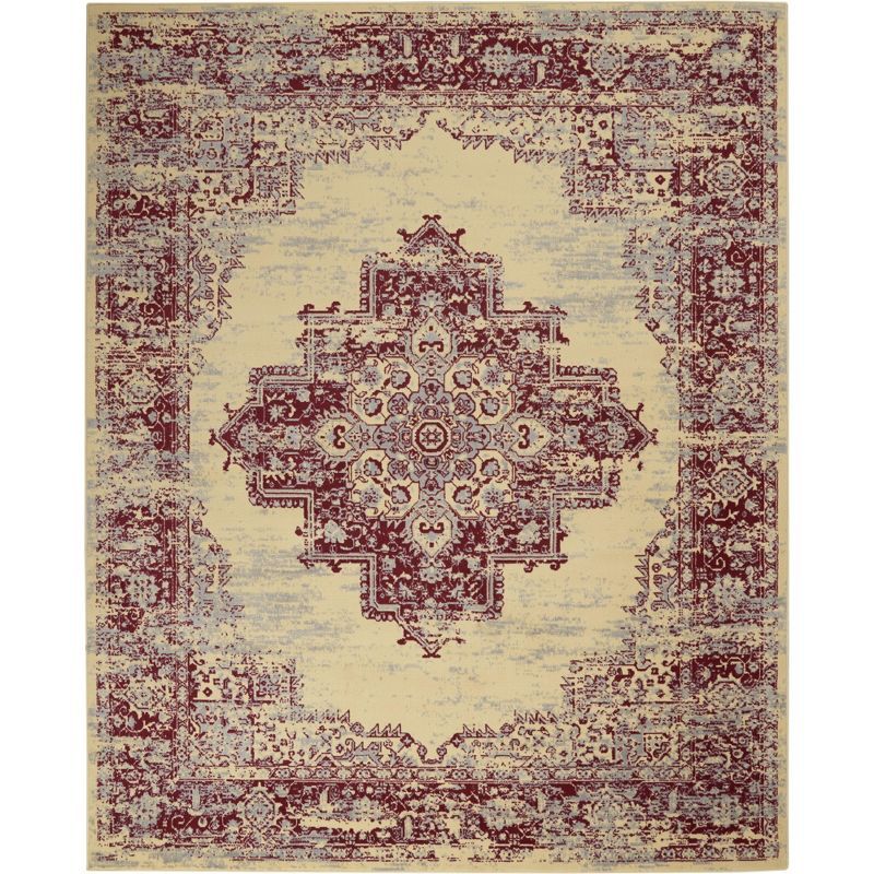 Cream and Red Medallion Synthetic 8' x 10' Area Rug