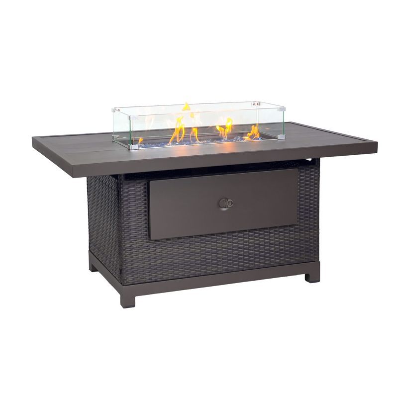 Novi 52-Inch Brown Rattan Gas Fire Pit Table