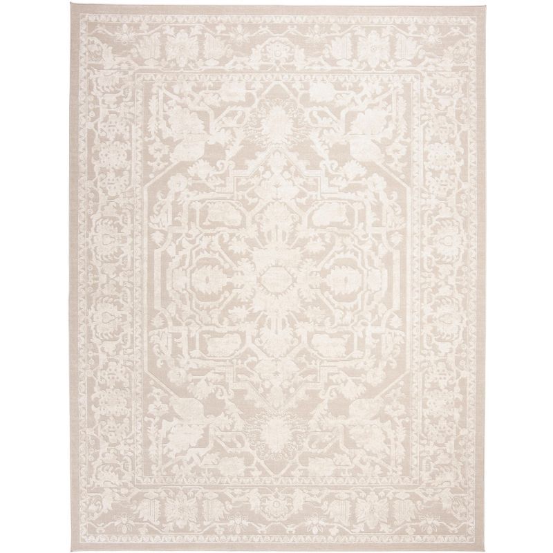 Elegant Cream Ivory Oriental Accent Rug 4' x 6' Synthetic Hand-Knotted