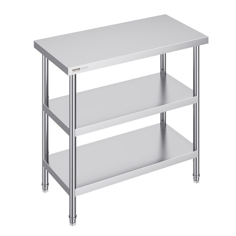 VEVOR 18 x 36 x 34 Inch Stainless Steel Kitchen Work Table with Adjustable Shelves