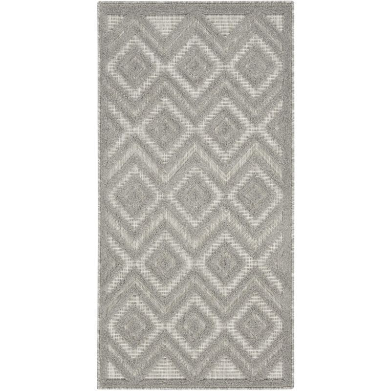 Silver Grey Diamond Pattern Flatweave Indoor Outdoor Rug 2' x 4'