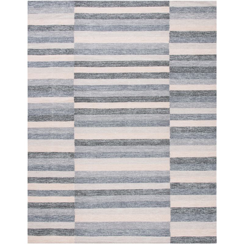 Handwoven Gray Stripe Wool-Cotton Blend Rug 8' x 10'