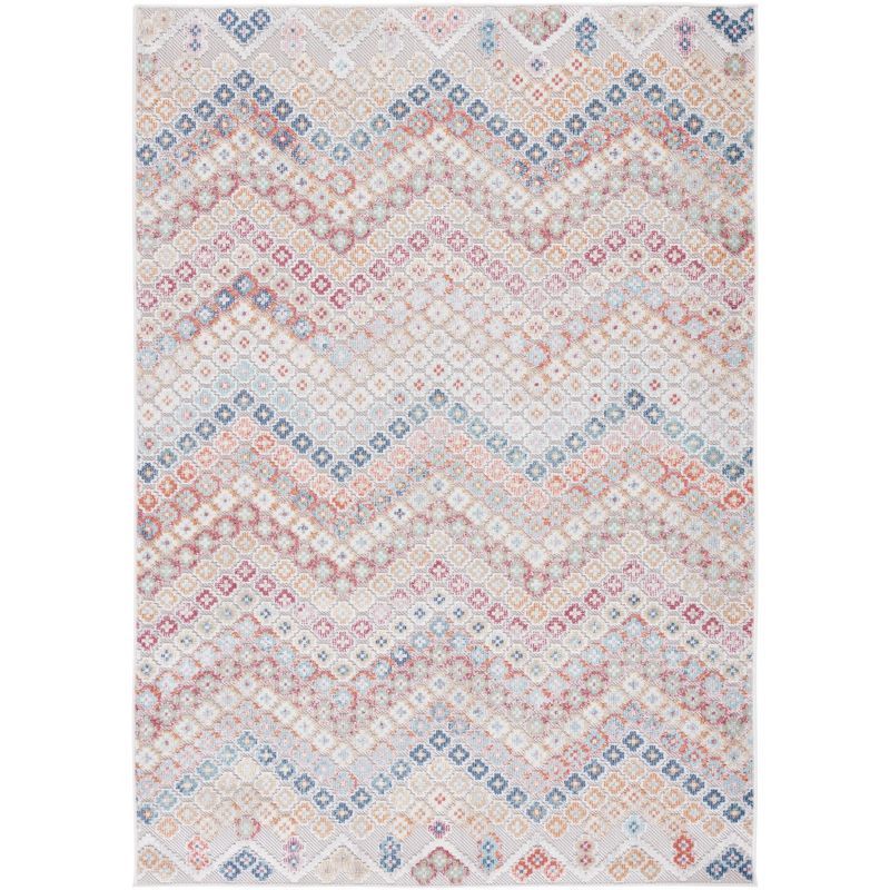 Ivory Geometric Easy-Care 9' x 12' Synthetic Area Rug