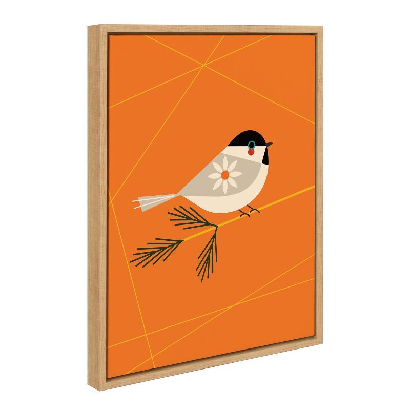 Mid-Century Modern Black-Capped Chickadee Canvas Art in Natural Frame