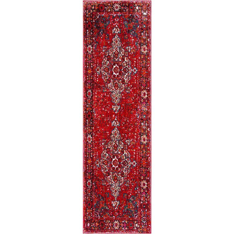Vintage Red and Multi Synthetic Runner Rug - 2'3" x 16'