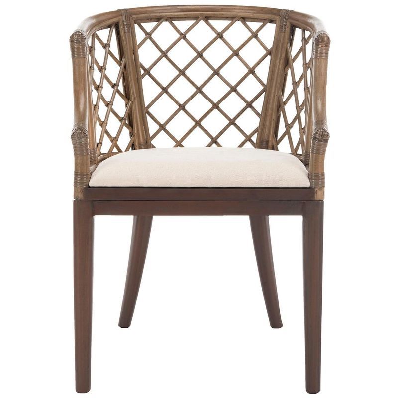 Monaco Coastal Chic Brown Rattan Arm Chair with White Cotton Cushion