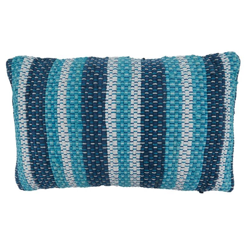 Blue and White Striped Chindi Throw Pillow with Poly Filling