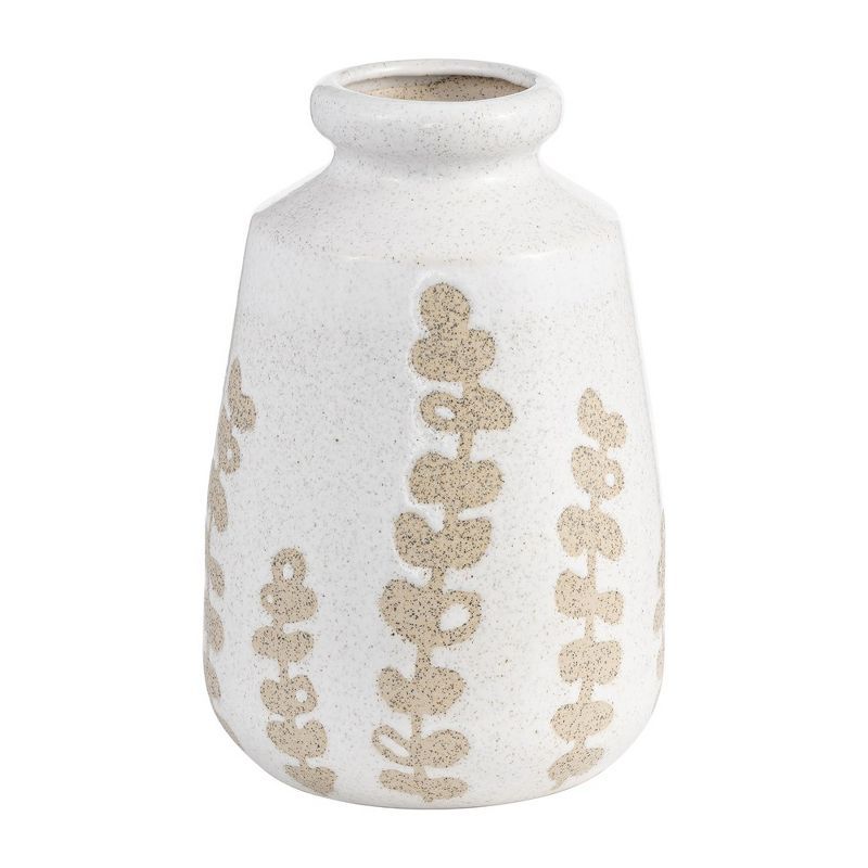 Ivory and Beige Ceramic Botanical Design Table Vase