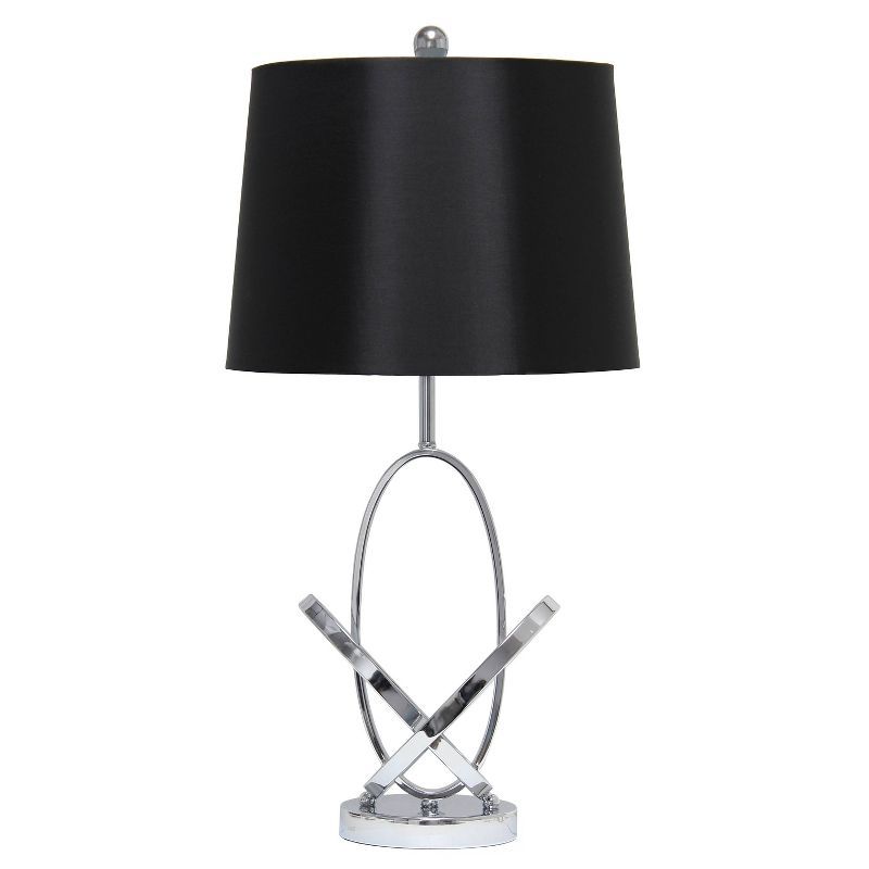 Modern Black and Chrome Sculptural Nightstand Lamp with Empire Shade