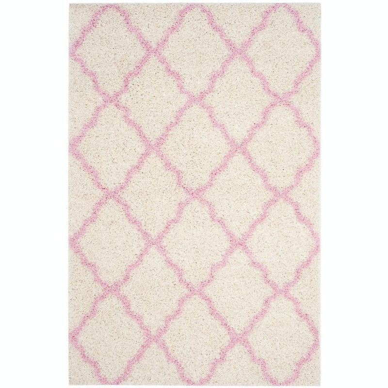 Ivory & Light Pink Luxurious Diamond Shag Rug 6' x 9'