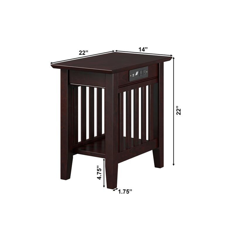 Espresso Solid Wood Mission End Table with USB Charger