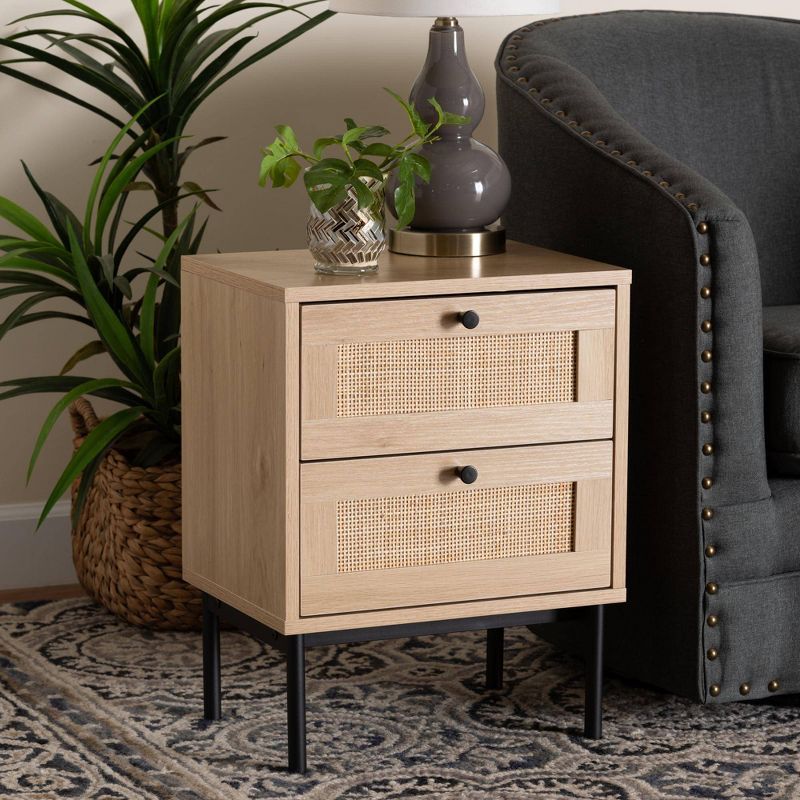 Sherwin Light Brown and Black 2-Drawer Rattan Accent Table