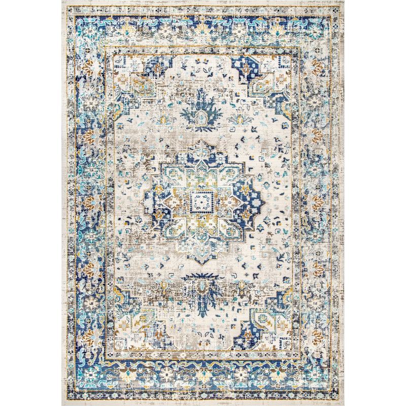 Ainsley Blue Distressed Medallion 3x5 Area Rug