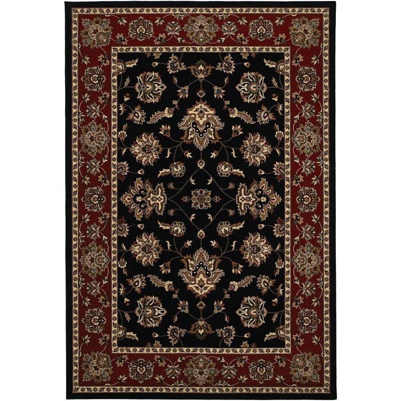 Handmade Black and Red Synthetic Rectangular Area Rug 5'3" x 7'9"