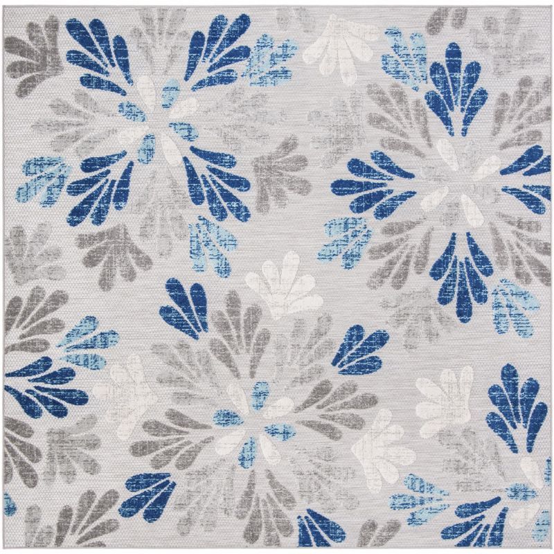 Cabana Blue Floral 8' Square Flat-Woven Synthetic Rug