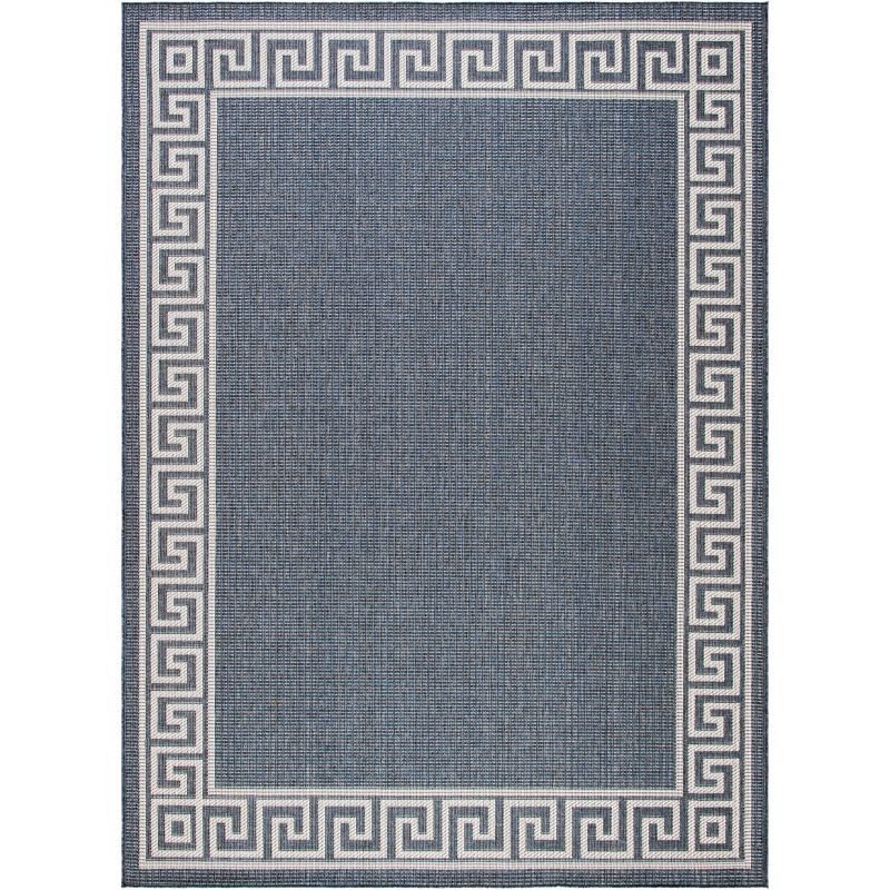 Dark Blue and Ivory Geometric 9' x 12' Synthetic Area Rug