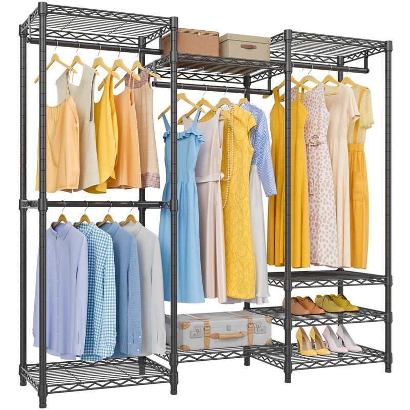 Medium Black Wire Freestanding Closet Organizer with Shelves